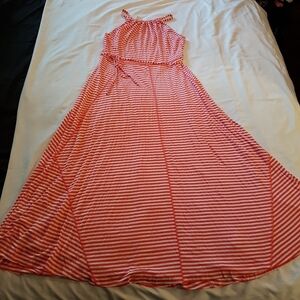 GAP women's size Medium striped tank maxi dress, orange & white. NWT
